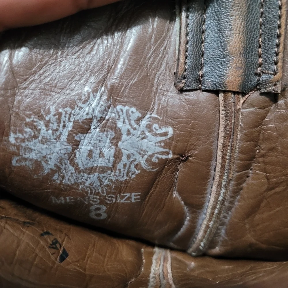 Tanner Mark Ruston Imitation Caiman Belly Mens 8 Brown Western Cowboy Boots